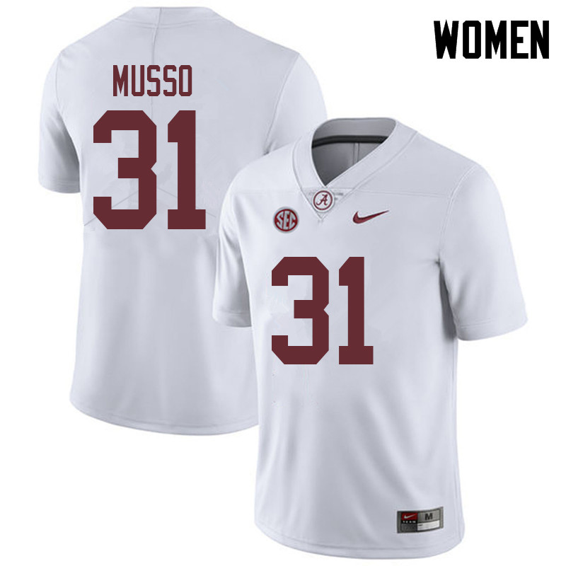 Alabama Crimson Tide Women's Bryce Musso #31 White NCAA Nike Authentic Stitched 2018 College Football Jersey JK16U58AG